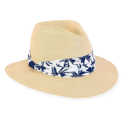 Small Size Fedora Hat with Palm Print Cotton Band - Sunny Dayz™ Safari Hat Sun N Sand Hats HK470 Natural Small (54 cm)