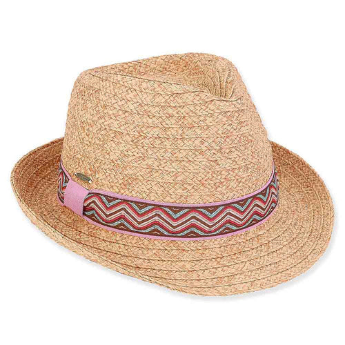 Small Size Straw Fedora Hat with Woven Band - Sunny Dayz™ Fedora Hat Sun N Sand Hats HK479 Natural Small (54 cm)