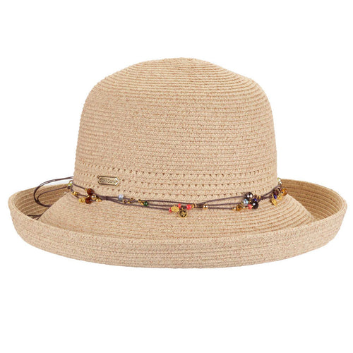 Small Up Turned Brim Sun Hats with Beaded Band - Sun 'N' Sand Hats Kettle Brim Hat Sun N Sand Hats HH3559A Natural OS (57.5 cm)