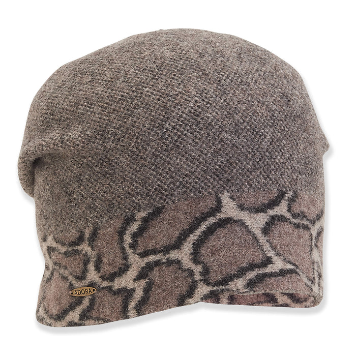 Soft Wool Animal Print Cuff Turban Beanie - Adora Hat® Beanie Adora Hats AD1347B Brown M/L (57-59 cm)