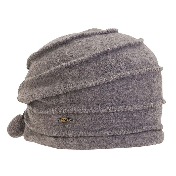 Soft Wool Pleated Beanie with Pom Pom Accent - Adora Hat® Beanie Adora Hats AD1340A Grey OS (58 cm)