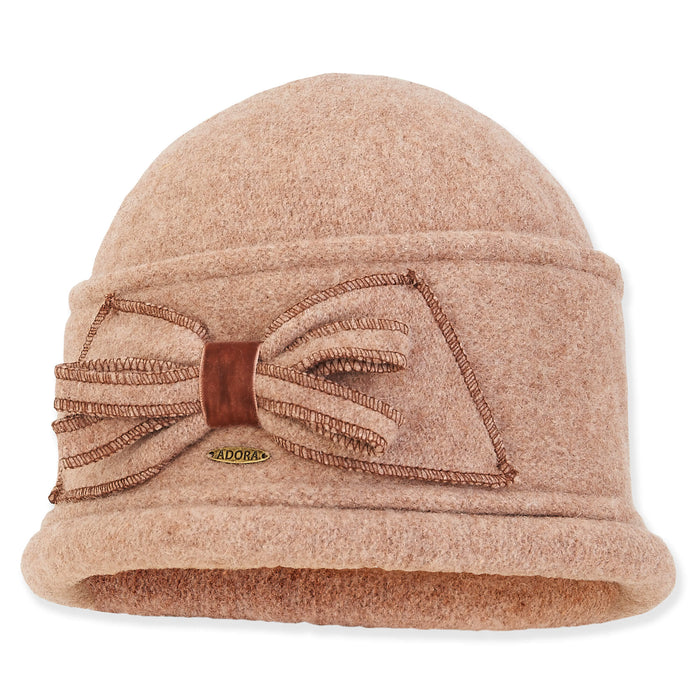 Soft Wool Skull Cap Beanie with Bow for Women - Adora Hat® Beanie Adora Hats AD1446D Tan OS (57 cm)