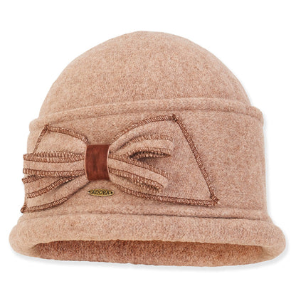 Soft Wool Skull Cap Beanie with Bow for Women - Adora Hat® Beanie Adora Hats AD1446D Tan OS (57 cm)