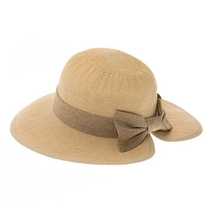 Split Back with Bow Bangkok Straw Sun Hat - Boardwalk Hats Wide Brim Hat Boardwalk Style Hats DA1301-TAN Tan OS (57 cm)