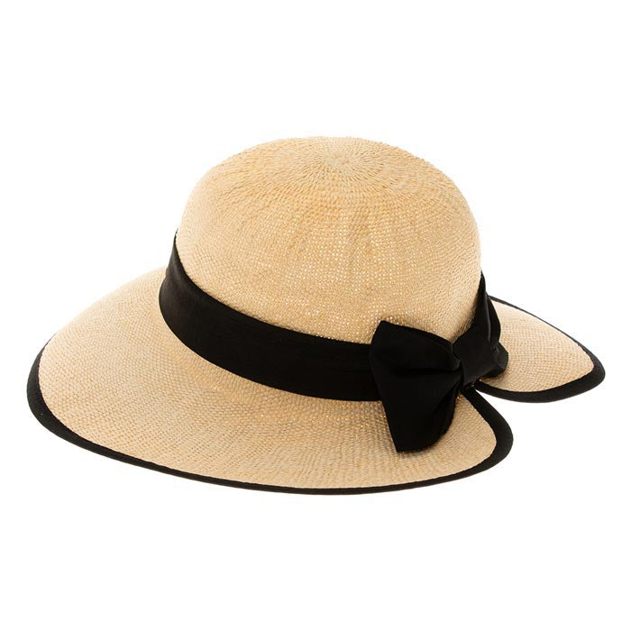 Split Back with Bow Bangkok Straw Sun Hat - Boardwalk Hats Wide Brim Hat Boardwalk Style Hats DA1301-NAT Natural OS (57 cm)