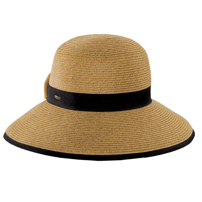 Split Brim Sun Hat with Straw Bow - Scala Collection Hats Wide Brim Hat Scala Hats
