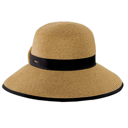 Split Brim Sun Hat with Straw Bow - Scala Collection Hats Wide Brim Hat Scala Hats