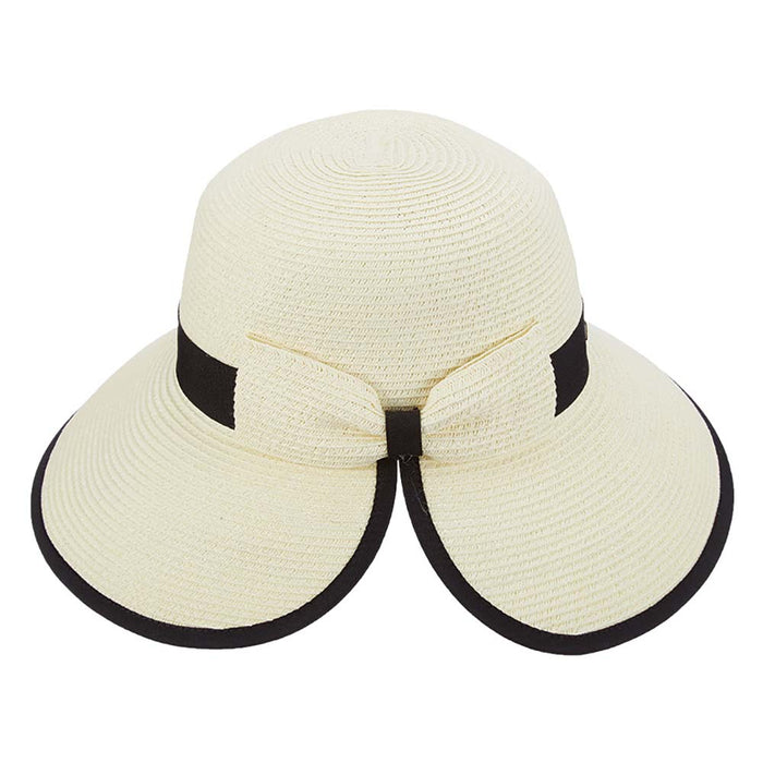 Split Brim Sun Hat with Straw Bow - Scala Collection Hats Wide Brim Hat Scala Hats LP170-IVO Ivory Medium (57 cm)