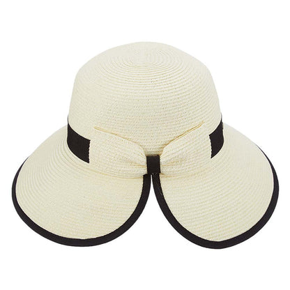 Split Brim Sun Hat with Straw Bow - Scala Collection Hats Wide Brim Hat Scala Hats LP170-IVO Ivory Medium (57 cm)
