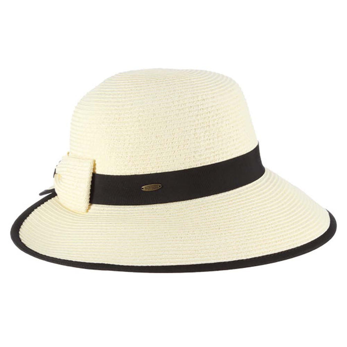 Split Brim Sun Hat with Straw Bow - Scala Collection Hats Wide Brim Hat Scala Hats