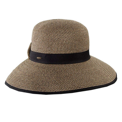 Split Brim Sun Hat with Straw Bow - Scala Collection Hats Wide Brim Hat Scala Hats LP170-BLK Black Tweed Medium (57 cm)