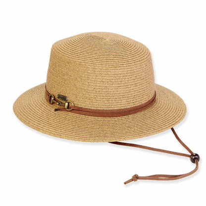 Straw Boater Hat with Chin Cord - Sun 'N' Sand Hats Bolero Hat Sun N Sand Hats HH3266B Tan Medium (57 cm)