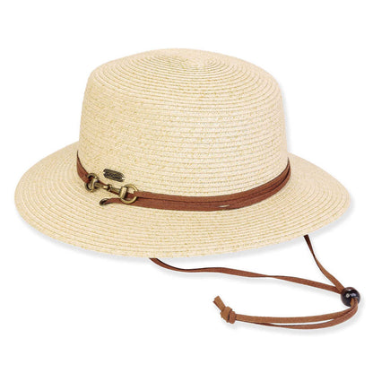 Straw Boater Hat with Chin Cord - Sun 'N' Sand Hats Bolero Hat Sun N Sand Hats HH3266A Beige Medium (57 cm)