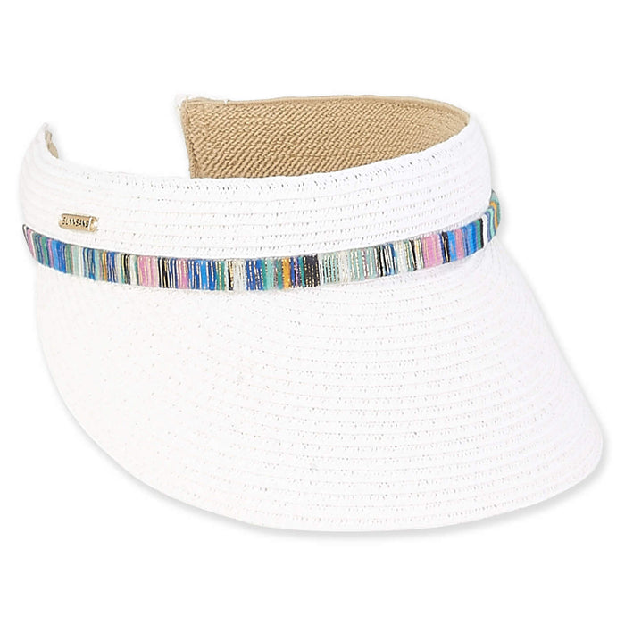 Straw Clip On Sun Visor with Colorful Shimmery Band - Sun 'N' Sand Hats Visor Cap Sun N Sand Hats HH2244A White