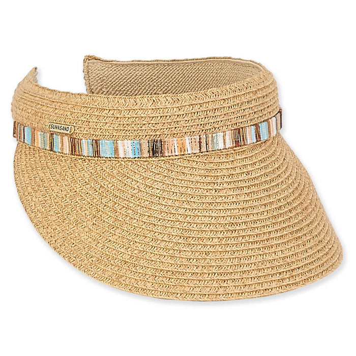 Straw Clip On Sun Visor with Colorful Shimmery Band - Sun 'N' Sand Hats Visor Cap Sun N Sand Hats HH2244B Tan