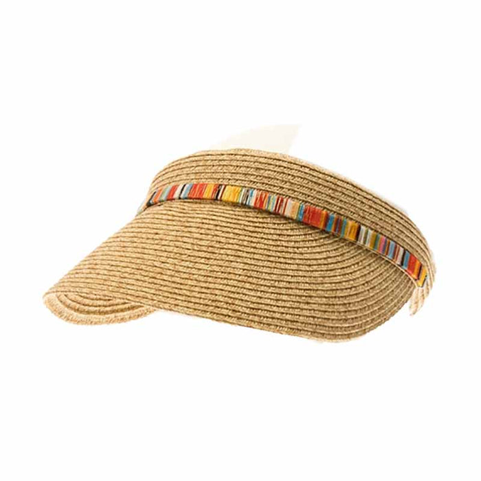 Straw Clip On Sun Visor with Colorful Shimmery Band - Sun 'N' Sand Hats Visor Cap Sun N Sand Hats