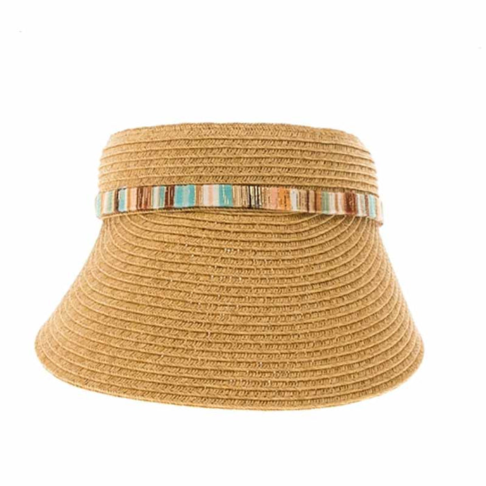 Straw Clip On Sun Visor with Colorful Shimmery Band - Sun 'N' Sand Hats Visor Cap Sun N Sand Hats