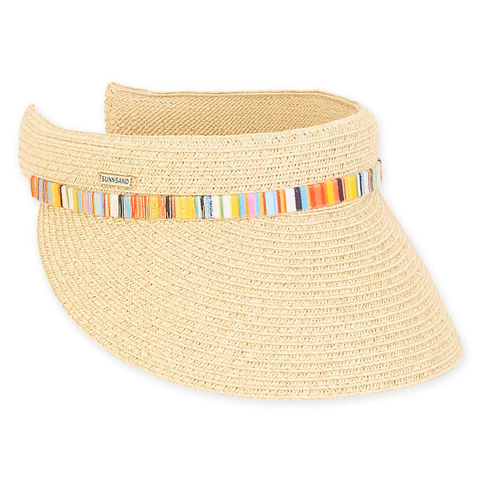 Straw Clip On Sun Visor with Colorful Shimmery Band - Sun 'N' Sand Hats Visor Cap Sun N Sand Hats HH2244 Natural