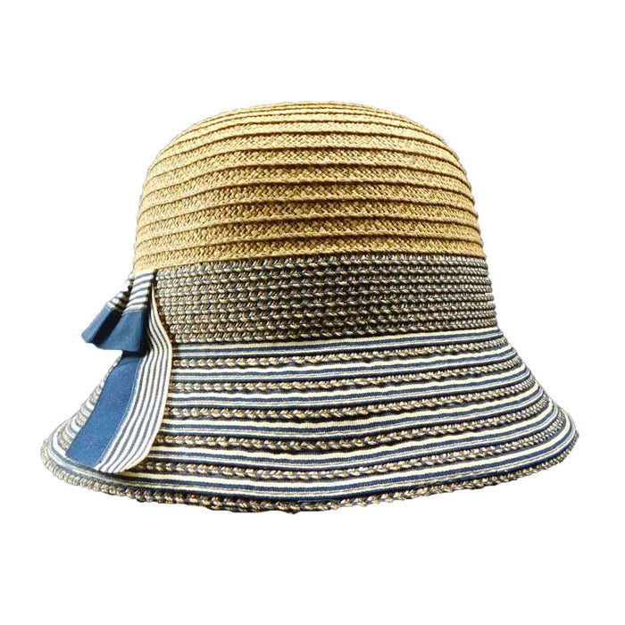Straw Cloche with Metallic Ribbon Brim Cloche Boardwalk Style Hats