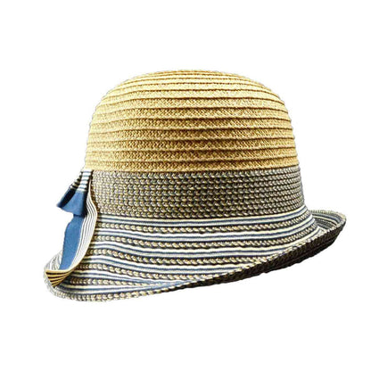 Straw Cloche with Metallic Ribbon Brim Cloche Boardwalk Style Hats