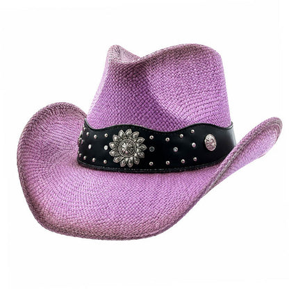 Straw Cowboy Hat with Rhinestone Sunflower Concho - Milani Hats Cowboy Hat Milani Hats ST139T-LAV Lavender Large (59 cm)