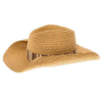 Straw Cowboy Hat with Tribal Pattern Band - Boardwalk Hats Cowboy Hat Boardwalk Style Hats