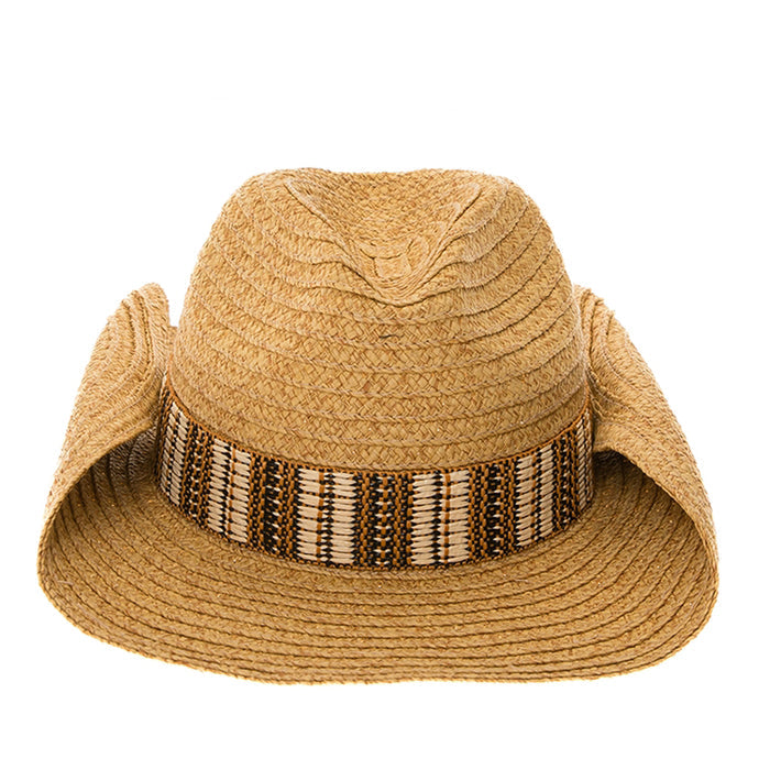 Straw Cowboy Hat with Tribal Pattern Band - Boardwalk Hats Cowboy Hat Boardwalk Style Hats DA1334-TAN Tan OS