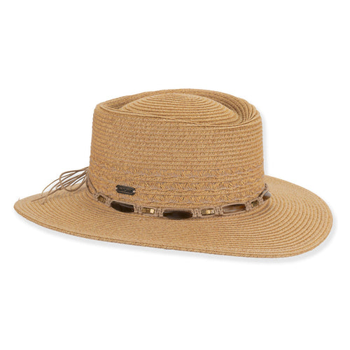 Straw Gaucho Hat with Macrame Band - Sun 'N' Sand Hat Bolero Hat Sun N Sand Hats HH3504 Tan M/L (58 cm)