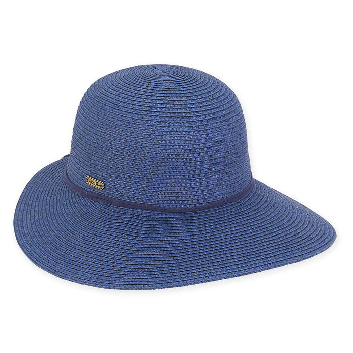 Straw Sun Hat with Leatherette Tie - Sun 'N' Sand Hats Wide Brim Hat Sun N Sand Hats HH2384E Navy OS (57 cm)