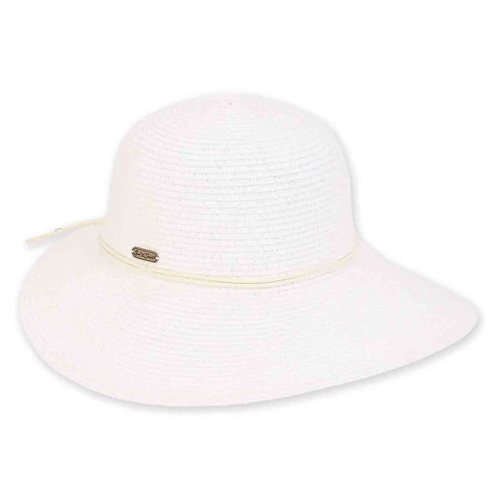 Straw Sun Hat with Leatherette Tie - Sun 'N' Sand Hats Wide Brim Hat Sun N Sand Hats HH2384D White OS (57 cm)