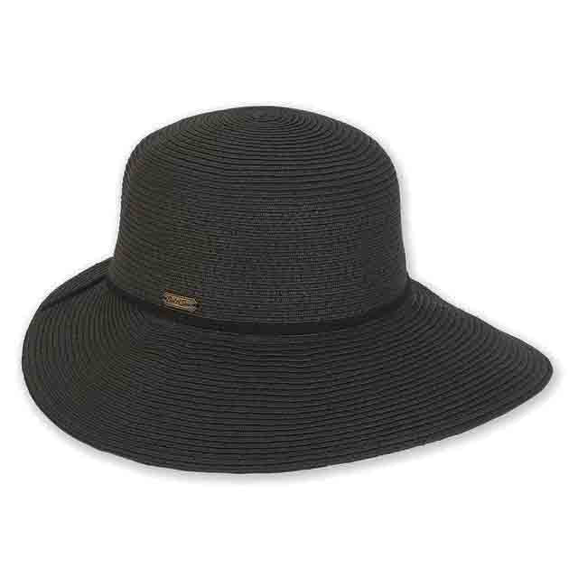 Straw Sun Hat with Leatherette Tie - Sun 'N' Sand Hats Wide Brim Hat Sun N Sand Hats HH2384C Black OS (57 cm)