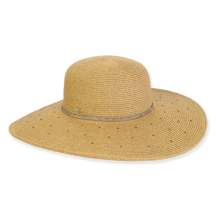 Straw Sun Hat with Rhinestone Studded Brim - Sun'N'Sand Hats Wide Brim Sun Hat Sun N Sand Hats HH3201A Tan OS