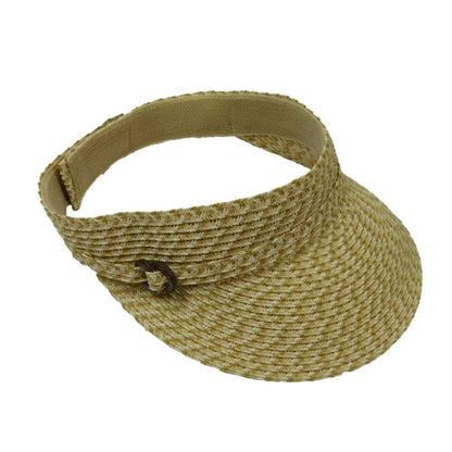 Straw Sun Visor with Belt Buckle Accent - Jeanne Simmons Accessories Visor Cap Jeanne Simmons Accessories WSPP530WH White