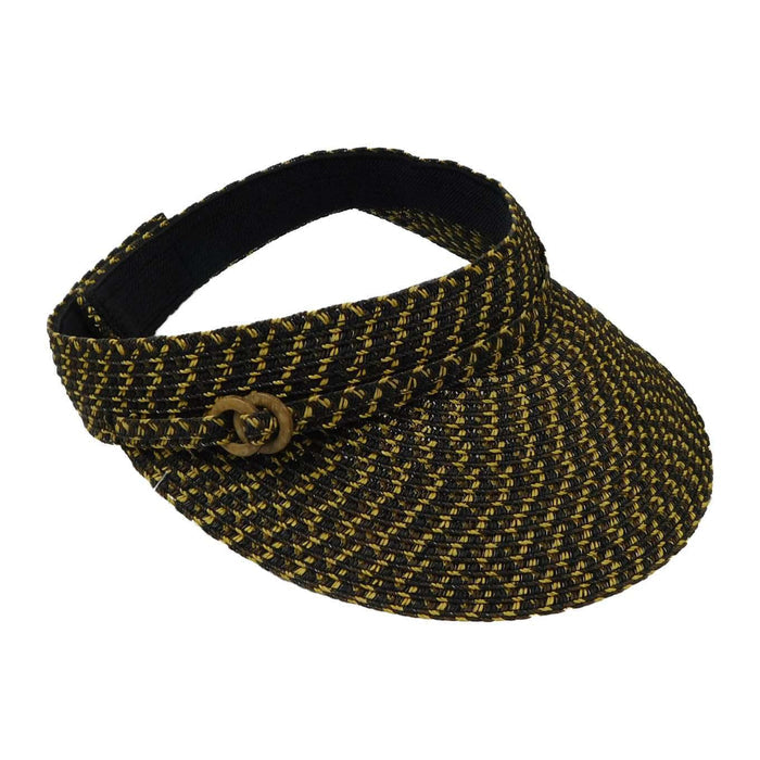 Straw Sun Visor with Belt Buckle Accent - Jeanne Simmons Accessories Visor Cap Jeanne Simmons Accessories WSPP530BK Black
