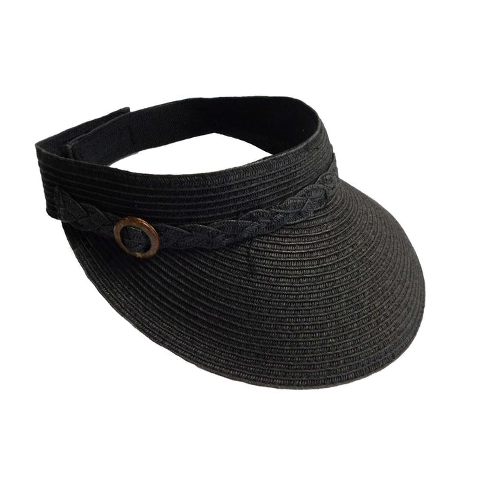Straw Visor with Buckle Accent Visor Cap Boardwalk Style Hats WSPS656BK Black