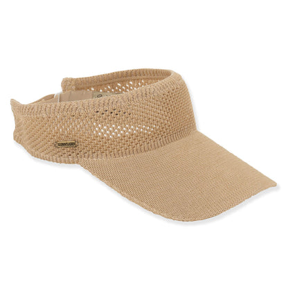 Stretchy Poly-Knit Band Sun Visor with Strap Closure - Sun 'N' Sand Hat Visor Cap Sun N Sand Hats HH3550A Natural OS