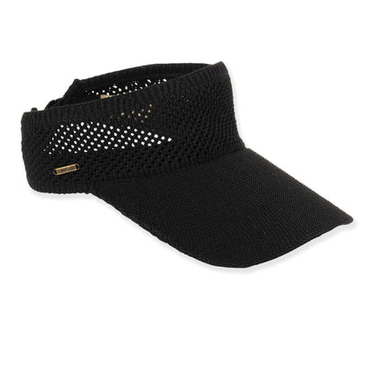 Stretchy Poly-Knit Band Sun Visor with Strap Closure - Sun 'N' Sand Hat Visor Cap Sun N Sand Hats HH3550B Black OS
