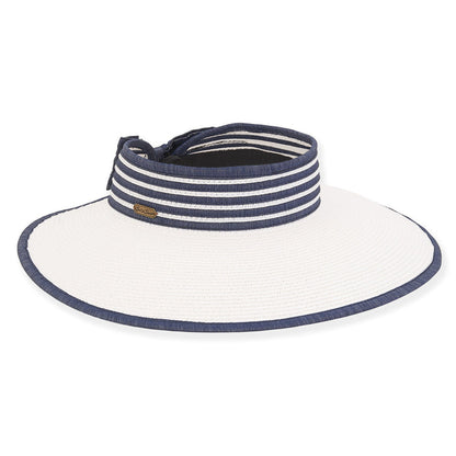 Striped Band Wrap Around Visor Hat - Sun 'N' Sand Hats Visor Cap Sun N Sand Hats HH2769A White