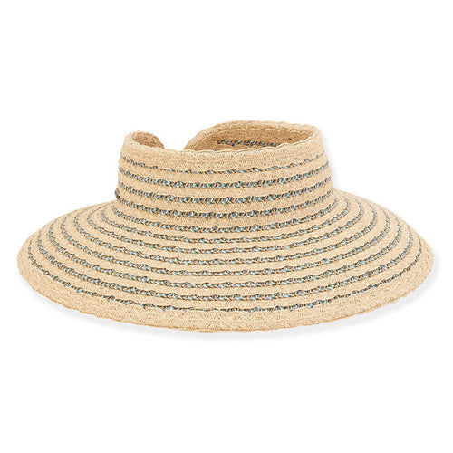 Striped Scalloped Wrap Around Visor Hat - Sun 'N' Sand Hats Visor Cap Sun N Sand Hats HH2731A Natural