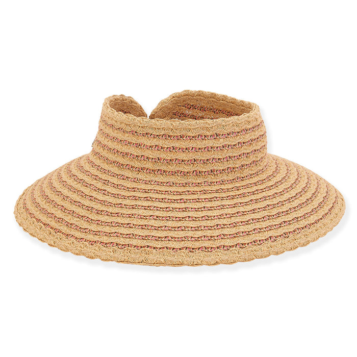 Striped Scalloped Wrap Around Visor Hat - Sun 'N' Sand Hats Visor Cap Sun N Sand Hats HH2731B Tan