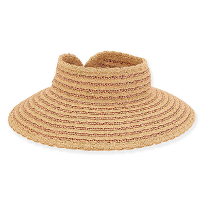 Striped Scalloped Wrap Around Visor Hat - Sun 'N' Sand Hats Visor Cap Sun N Sand Hats HH2731B Tan