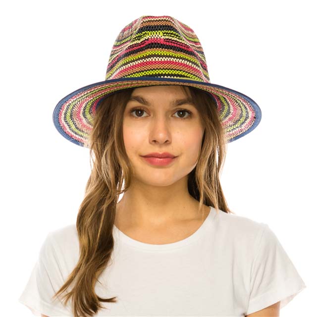 Striped Vibrant Colors Woven Bangkok Straw Hat - Boardwalk Style Safari Hat Boardwalk Style Hats