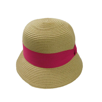 Summer Cloche with Wide Band Cloche Boardwalk Style Hats WSPS563FC Natural and Fuchsia