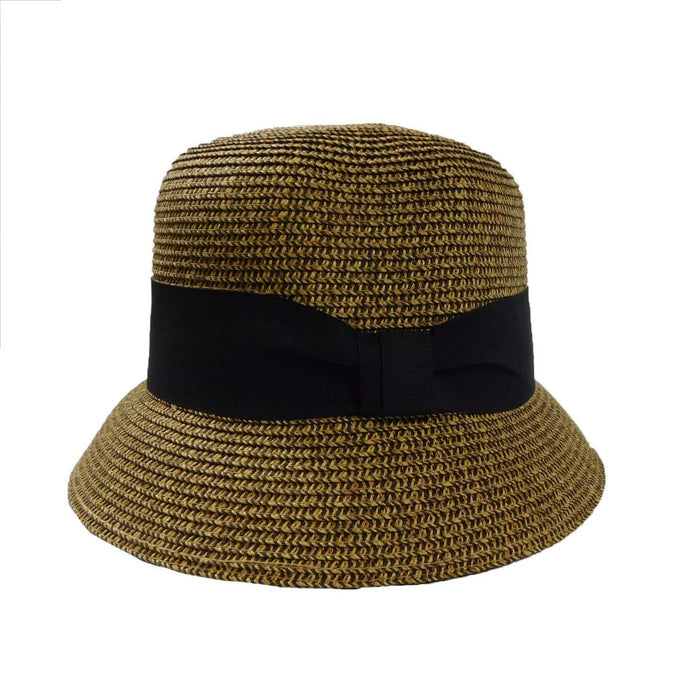 Summer Cloche with Wide Band Cloche Boardwalk Style Hats WSPS563Bt Black tweed and Black