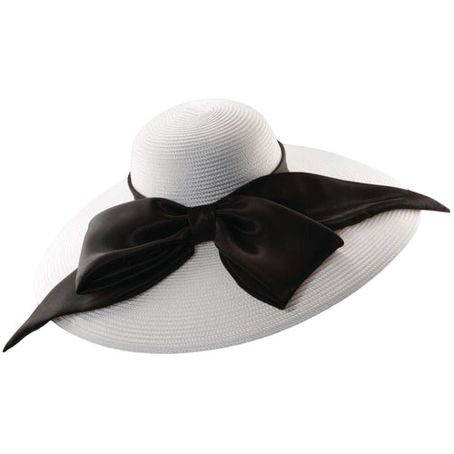 Summer Hat with Huge Satin Bow - Scala Collezione Dress Hat Scala Hats WSld44WH White