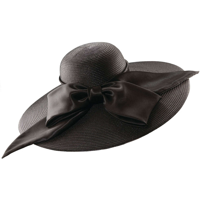 Summer Hat with Huge Satin Bow - Scala Collezione Dress Hat Scala Hats WSld44BK Black