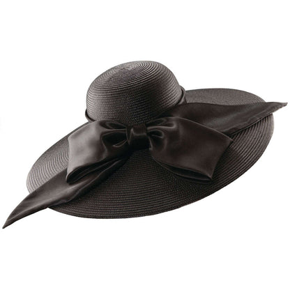 Summer Hat with Huge Satin Bow - Scala Collezione Dress Hat Scala Hats WSld44BK Black