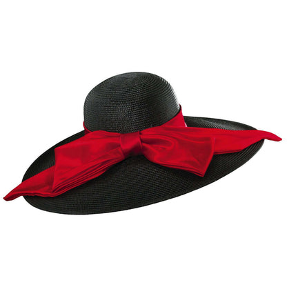 Summer Hat with Huge Satin Bow - Scala Collezione Dress Hat Scala Hats WSld44RD Red