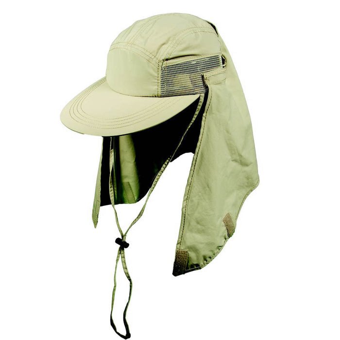 Supplex® Nylon Fishing Cap with Chin Strap and Sun Shield - DPC Outdoor Hats Cap Dorfman Hat Co. MC12-KAKI Khaki OS