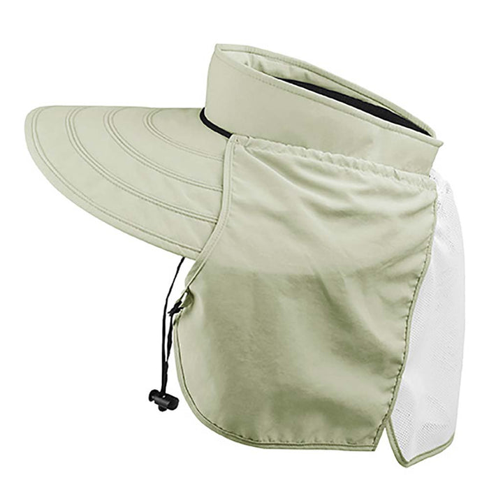 Taslon Large Bill Visor Hat with Detachable Neck Cape - Juniper UV Wear Visor Cap MegaCI J7230-KH Khaki